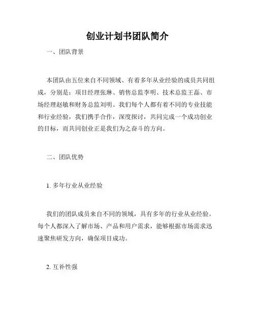 创业计划书团队简介