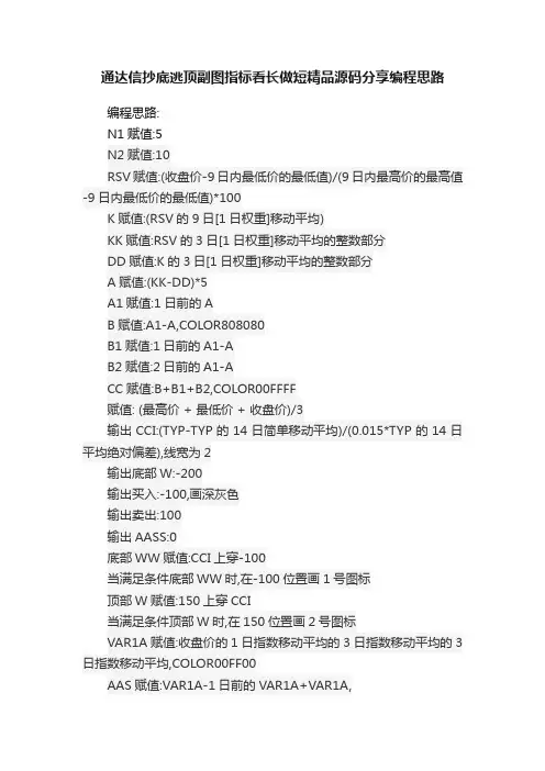 通达信抄底逃顶副图指标看长做短精品源码分享编程思路