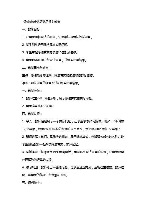 《除法初步认识练习课》教案
