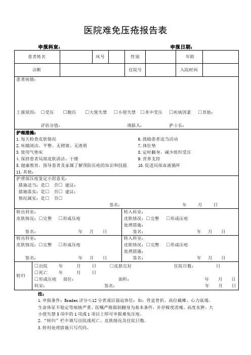 医院难免压疮报告表