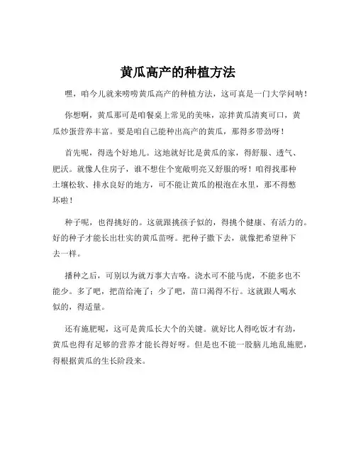 黄瓜高产的种植方法