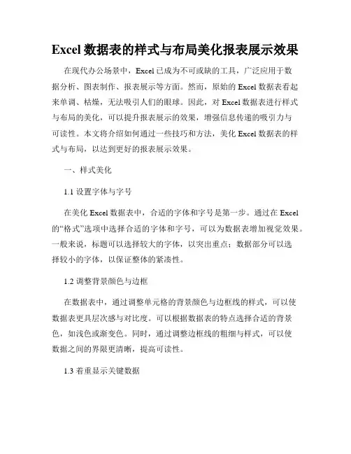 Excel数据表的样式与布局美化报表展示效果