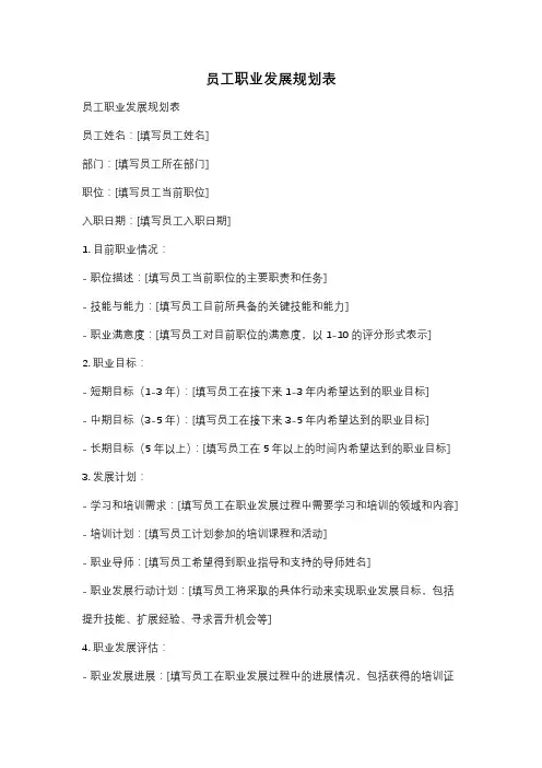 员工职业发展规划表