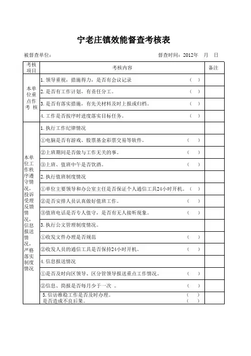 镇效能督查考核表 工作表
