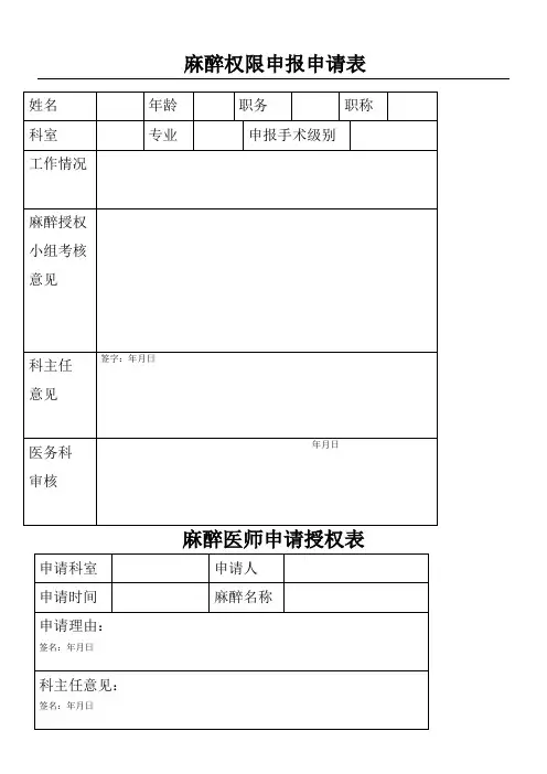 麻醉医师授权申请表