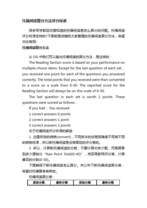 托福阅读算分方法评分标准