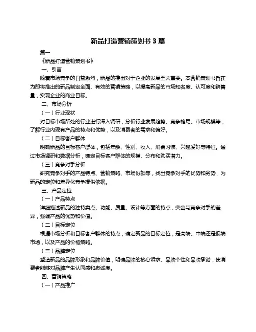 新品打造营销策划书3篇