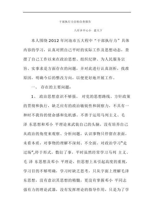 干部执行力自检自查报告