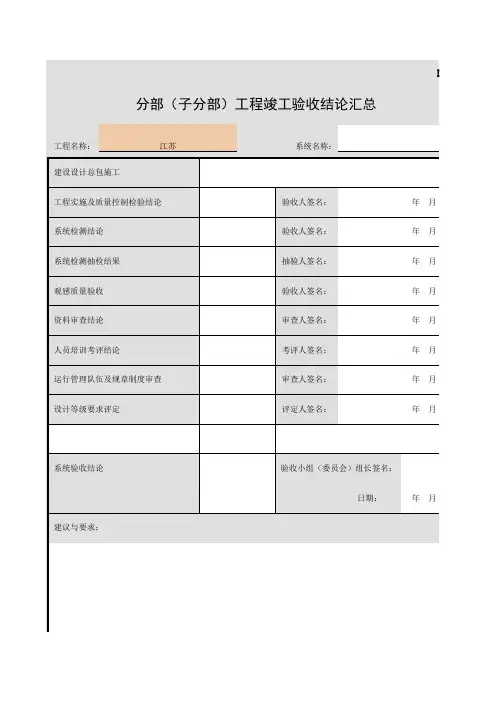表D.0.3 分部(子分部)工程竣工验收结论汇总