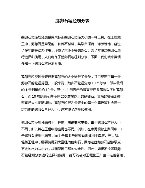 鹅卵石粒径划分表