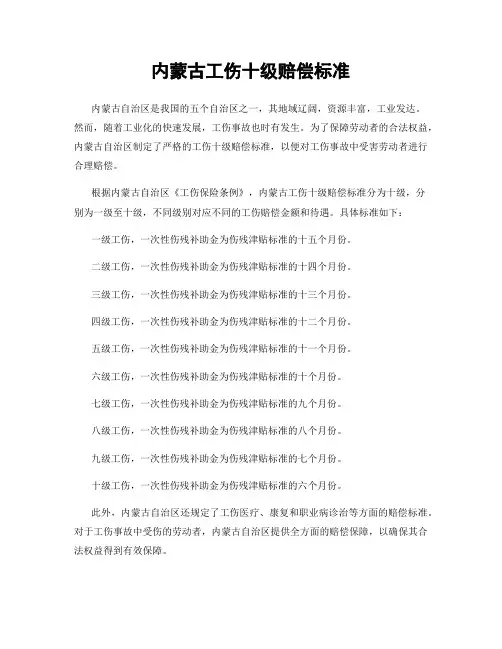 内蒙古工伤十级赔偿标准