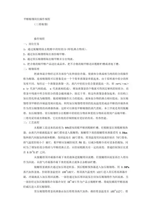 甲醇精馏岗位操作规程