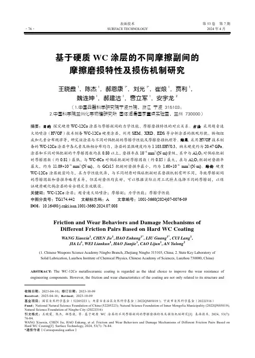 基于硬质WC_涂层的不同摩擦副间的摩擦磨损特性及损伤机制研究