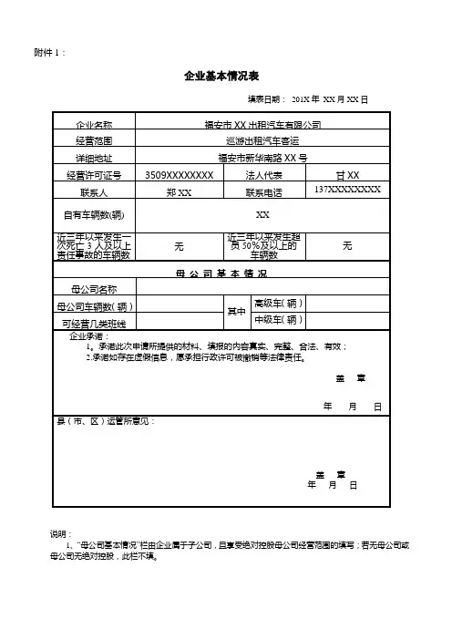 企业基本情况表(范本)【范本模板】