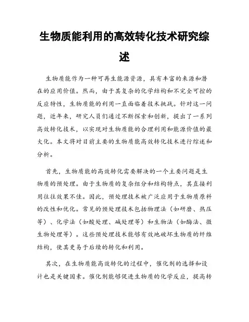 生物质能利用的高效转化技术研究综述