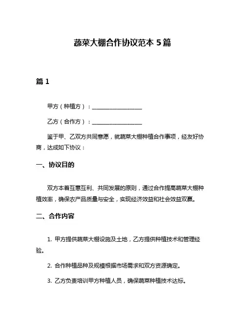 蔬菜大棚合作协议范本5篇
