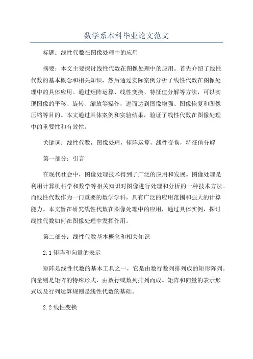 数学系本科毕业论文范文