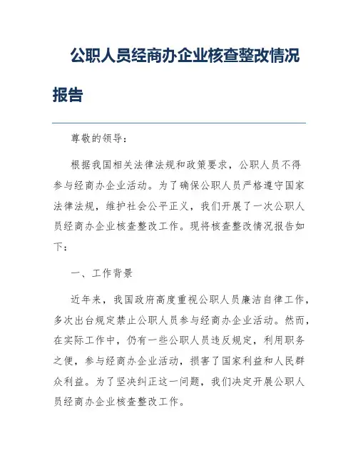 公职人员经商办企业核查整改情况报告