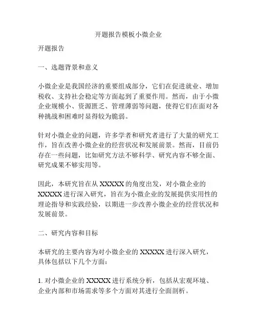 开题报告模板小微企业