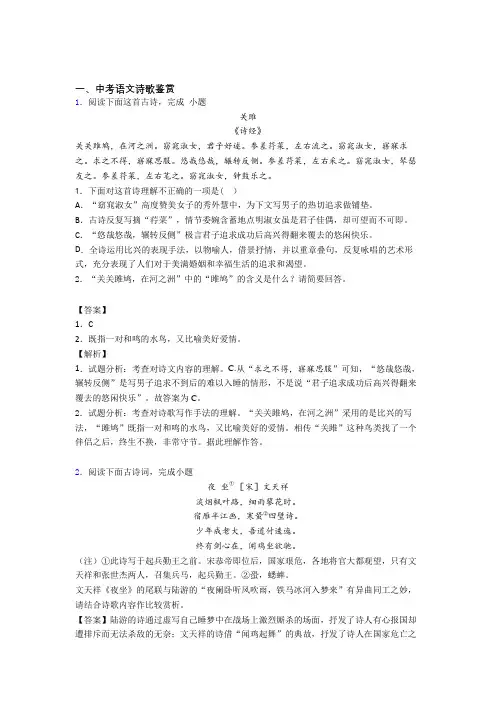 中考语文压轴题专题复习—诗歌鉴赏的综合及详细答案