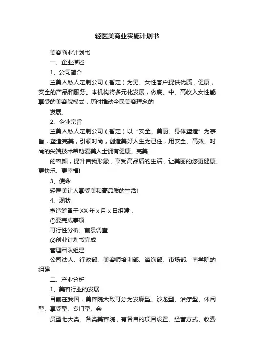 轻医美商业实施计划书