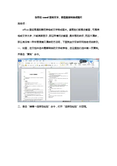 怎样在word里将文字、表格直接转换成图片