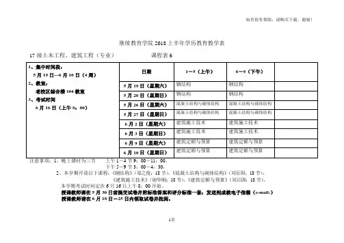 继续教育学院2018上半年学历教育教学表