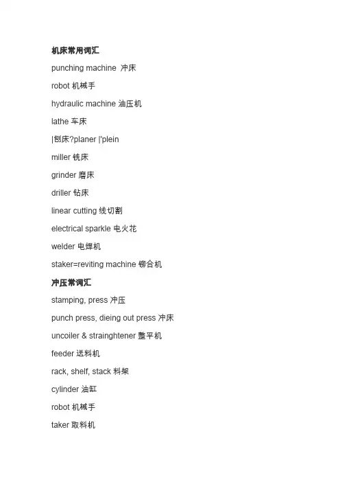 机床机械及其周边行业相关常用英语词汇