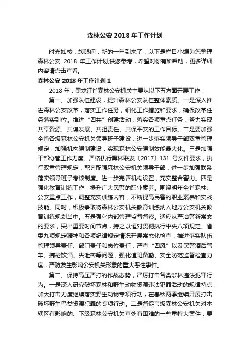 森林公安2018年工作计划