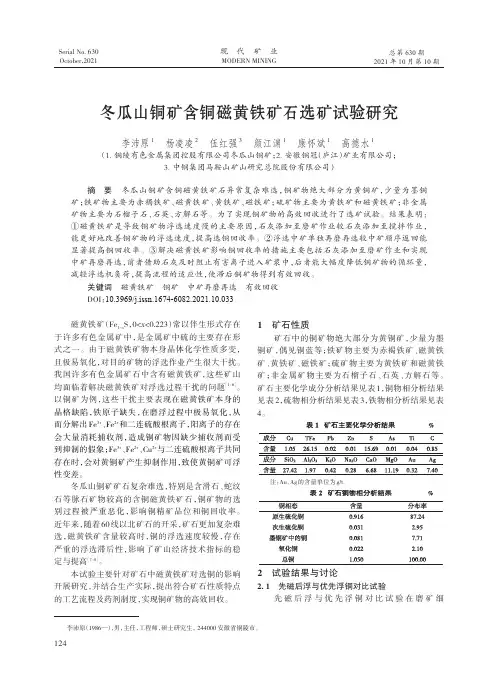 冬瓜山铜矿含铜磁黄铁矿石选矿试验研究