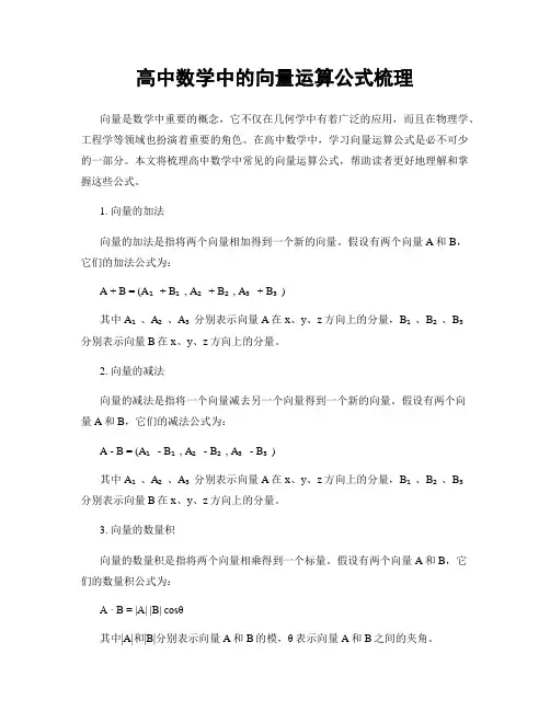 高中数学中的向量运算公式梳理