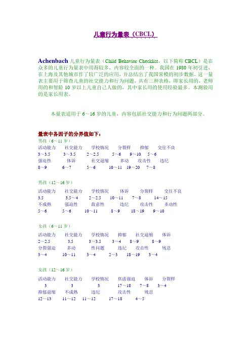 儿童行为量表(CBCL)