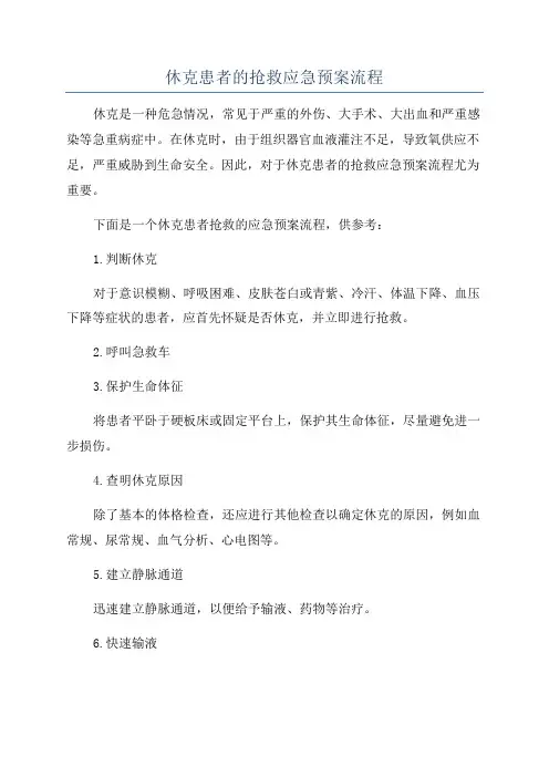 休克患者的抢救应急预案流程