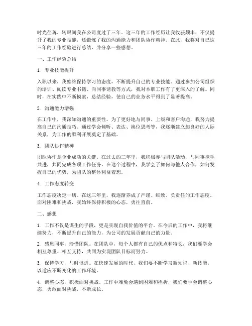工作经验总结及感想范文