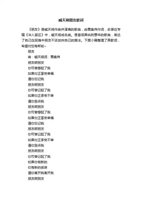 臧天朔朋友歌词