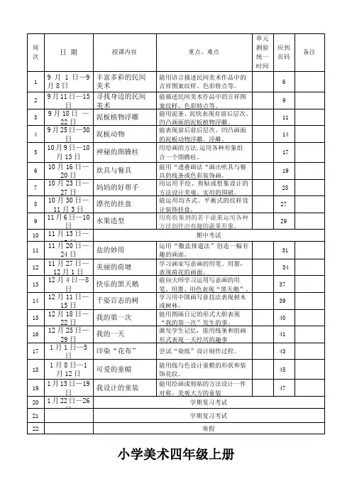 岭南版四年级上册美术教案