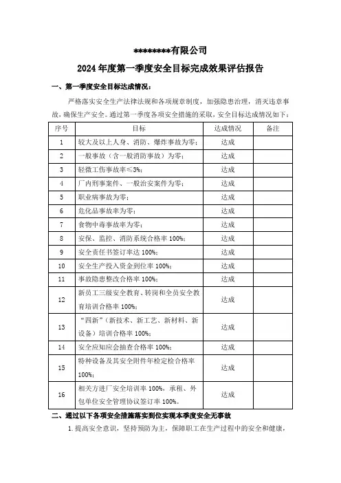 安全目标完成效果评估报告
