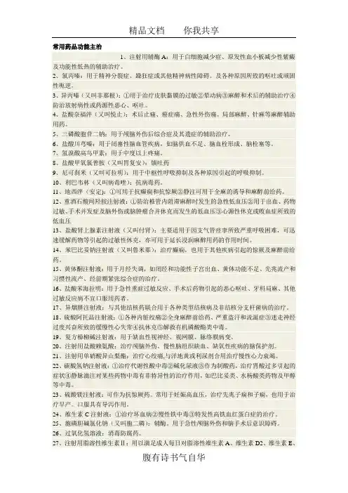 常用药品功能主治