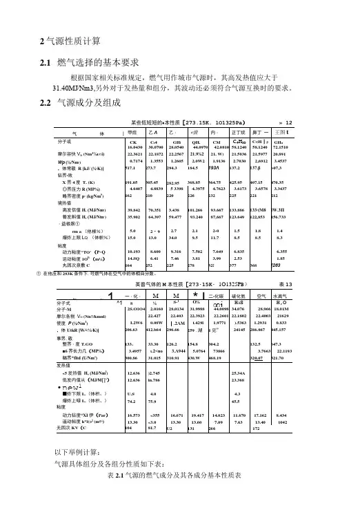 1.燃气气源性质计算