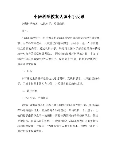 小班科学教案认识小手反思