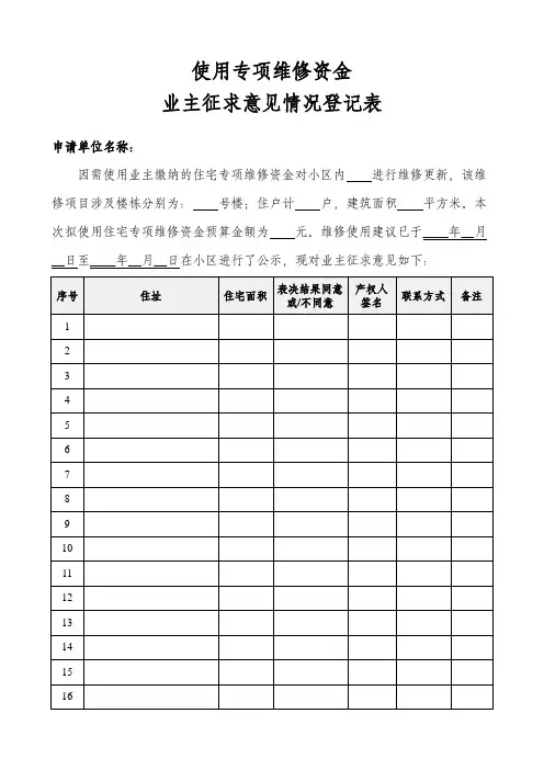 使用专项维修资金业主征求意见情况登记表