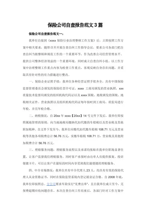 保险公司自查报告范文3篇