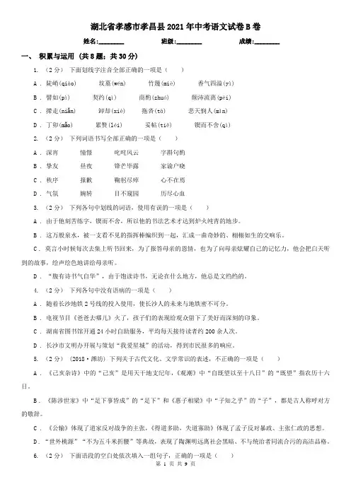 湖北省孝感市孝昌县2021年中考语文试卷B卷
