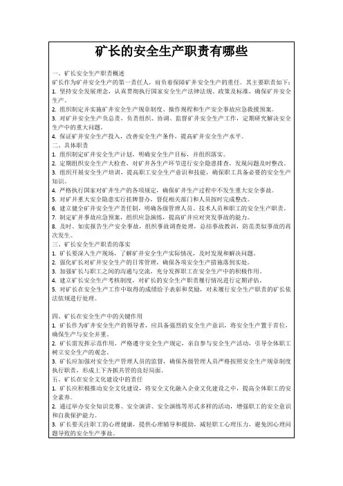矿长的安全生产职责有哪些