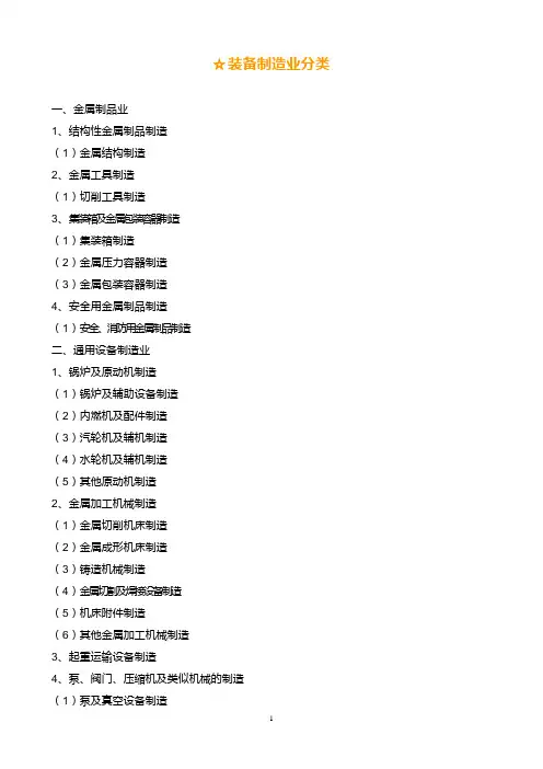 装备制造业分类