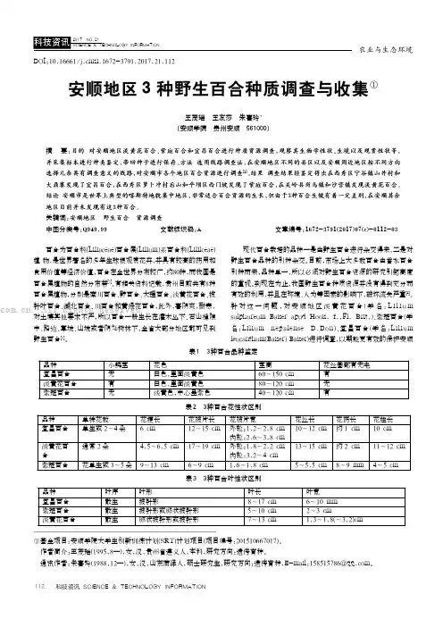 安顺地区3种野生百合种质调查与收集