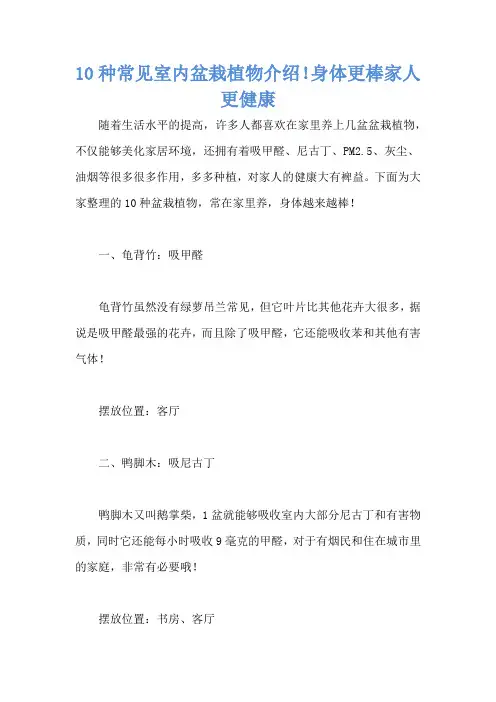 10种常见室内盆栽植物介绍!身体更棒家人更健康
