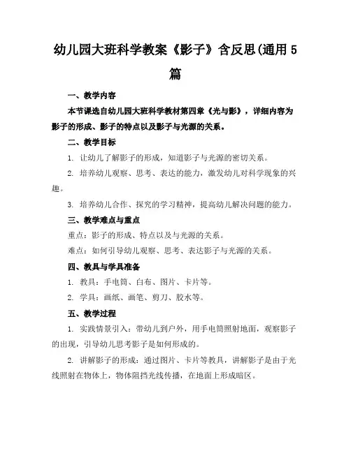 幼儿园大班科学教案《影子》含反思(通用5篇(1)