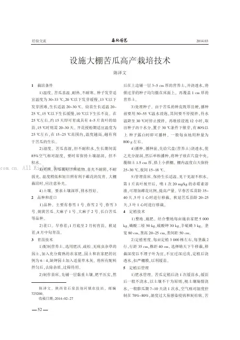 设施大棚苦瓜高产栽培技术
