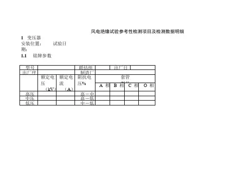风电绝缘试验参考性检测项目及检测数据明细